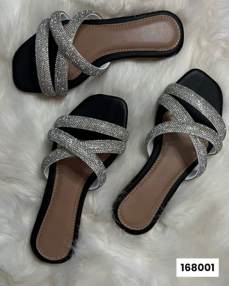 Rasteira Glamour Preto-Prata